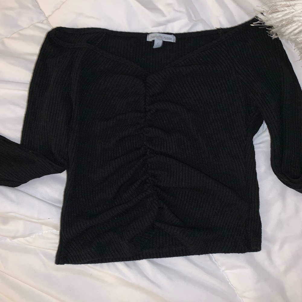 💕 Black Crop Long Sleeve Sweater